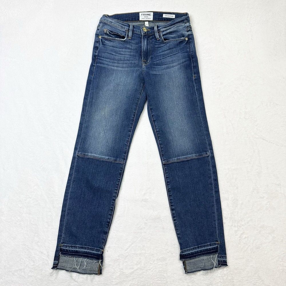 Frame Denim Jeans Womens 24 Le Nouveau‎ Straight Blue Fade Distressed Raw Cuff